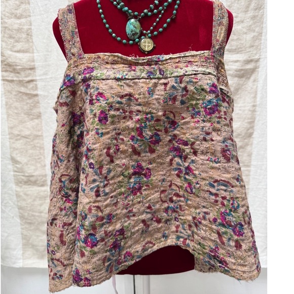 Magnolia Pearl Tops - Magnolia Pearl Cotton Quilted Cropped Pink Floral Tank SOLD OUT NWT Miriam Amor‎